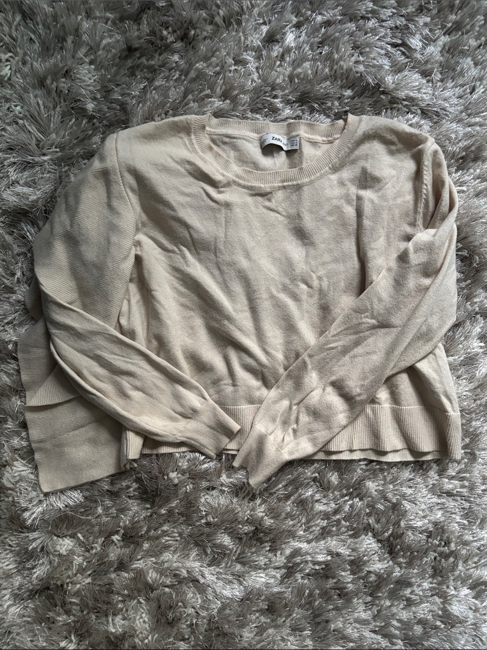 Zara Cream Lightweight Crewneck Sweater